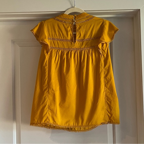 J Crew Flutter Sleeve Crocheted Lace Top in golden mustard, size S - Picture 3 of 7